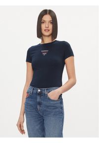 Tommy Jeans T-Shirt Essential DW0DW17357 Granatowy Slim Fit. Kolor: niebieski. Materiał: bawełna, syntetyk