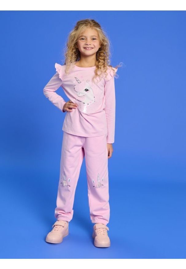 Sinsay - Spodnie dresowe - różowy. Kolor: różowy. Materiał: dresówka. Długość: długie. Wzór: aplikacja