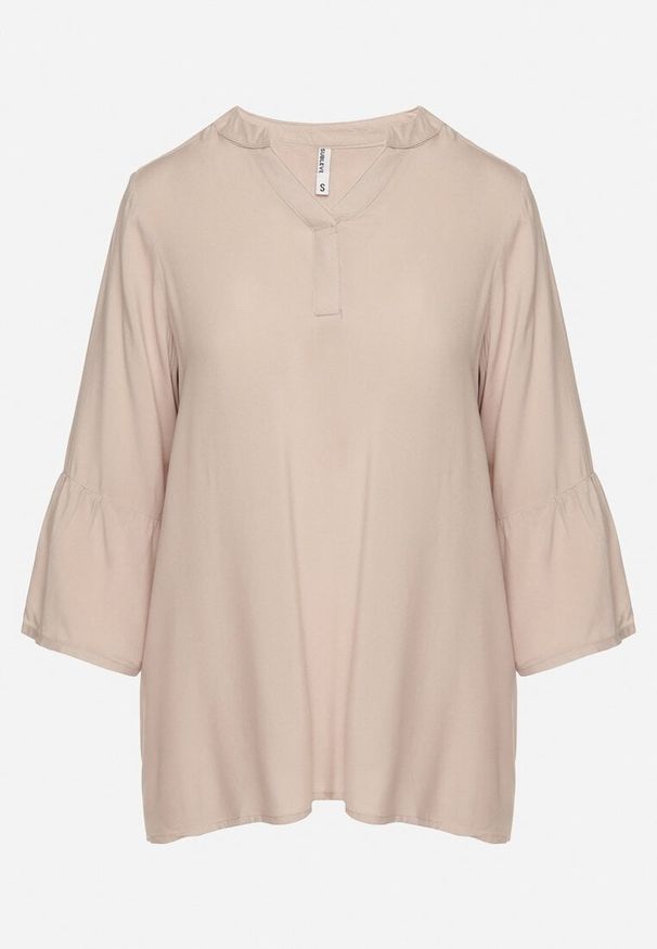 Born2be - Ciemnobeżowa Wiskozowa Bluzka z Falbankami przy Rękawach Tialavelle. Okazja: na co dzień. Typ kołnierza: kołnierz z falbankami. Kolor: beżowy. Materiał: wiskoza. Styl: casual