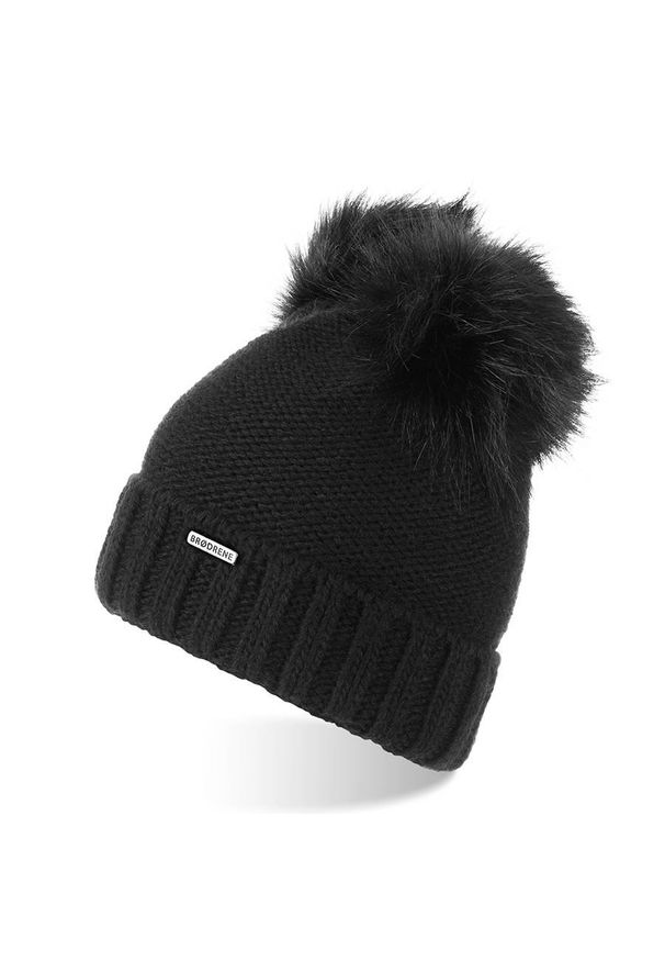 BRODRENE - Czapka damska zimowa z polarem i pomponami Brodrene CZ22 czarna. Kolor: czarny. Materiał: materiał. Sezon: zima. Styl: elegancki