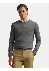 Polo Ralph Lauren Sweter 710946143002 Szary Slim Fit. Typ kołnierza: polo. Kolor: szary. Materiał: wełna