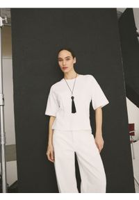 Reserved - Bawełniany t-shirt - złamana biel. Materiał: bawełna #1