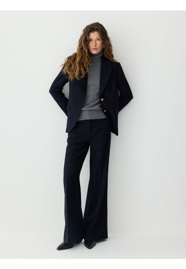 Reserved - Wełniany golf z dodatkiem kaszmiru - ciemnoszary. Typ kołnierza: golf. Kolor: szary. Materiał: wełna, kaszmir