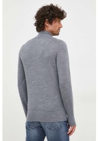Calvin Klein sweter wełniany męski kolor szary lekki z półgolfem. Typ kołnierza: golf. Kolor: szary. Materiał: wełna #3
