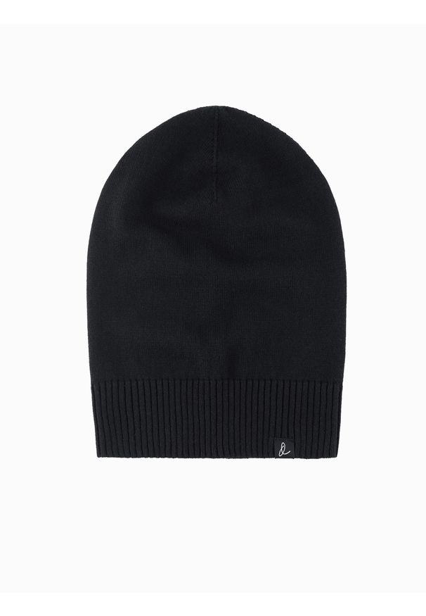 Ombre Clothing - Męska zimowa czapka beanie z bawełnianej dzianiny – czarna V1. Kolor: czarny. Materiał: dzianina, bawełna. Wzór: melanż. Sezon: zima. Styl: casual, klasyczny