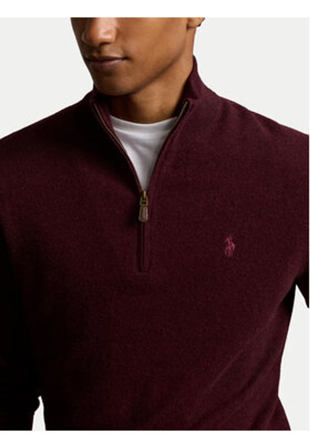Polo Ralph Lauren Sweter 710876756008 Bordowy Regular Fit. Typ kołnierza: polo. Kolor: czerwony. Materiał: wełna