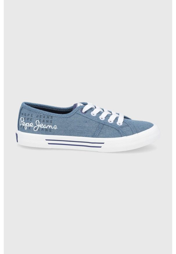 Pepe Jeans tenisówki brady w logo damskie. Zapięcie: sznurówki. Kolor: niebieski. Materiał: guma