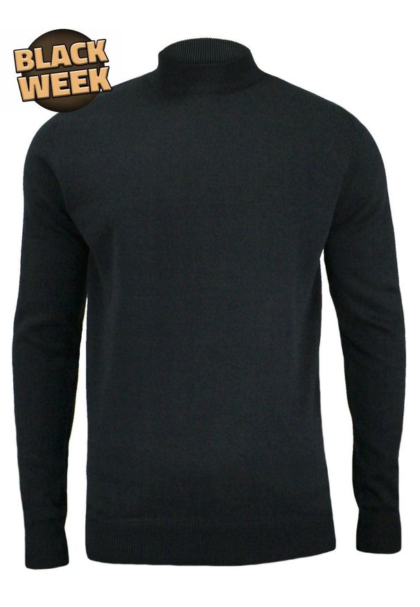 Półgolf Granatowy Bawełniany - Brave Soul - Prosty Krój, Klasyczny, Męski. Kolor: niebieski. Materiał: bawełna. Sezon: zima, jesień. Styl: klasyczny