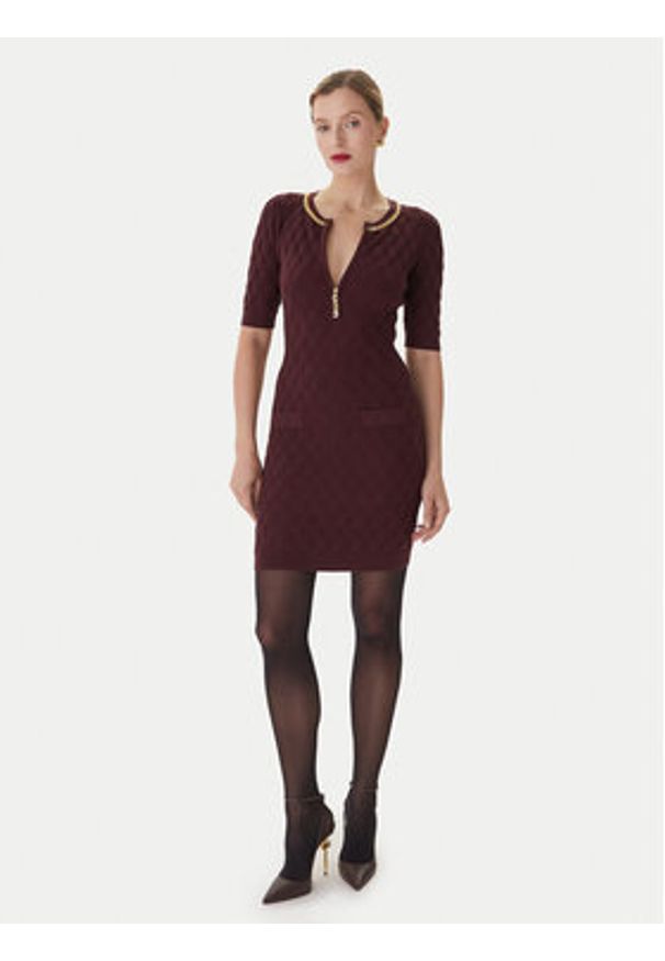 Elisabetta Franchi Sukienka koktajlowa AM-20B-56E2-V480 Bordowy Regular Fit. Kolor: czerwony. Materiał: syntetyk. Styl: wizytowy