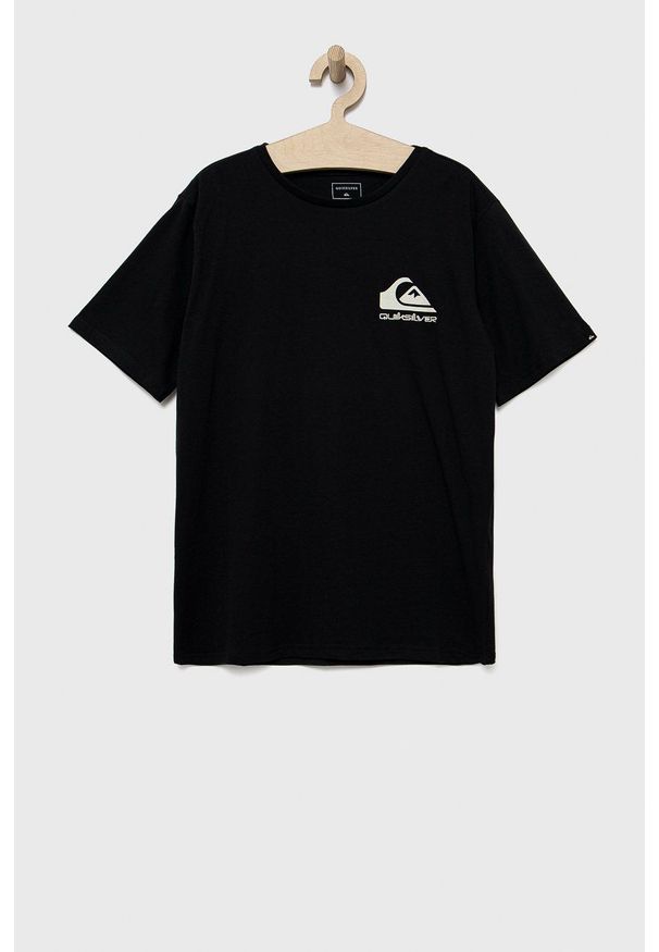 Quiksilver t-shirt bawełniany dziecięcy kolor czarny z nadrukiem. Okazja: na co dzień. Kolor: czarny. Materiał: bawełna. Wzór: nadruk. Styl: casual