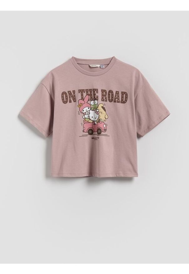 Reserved - T-shirt Hello Kitty and Friends - brązowy. Kolor: brązowy. Materiał: bawełna. Długość: krótkie. Wzór: motyw z bajki