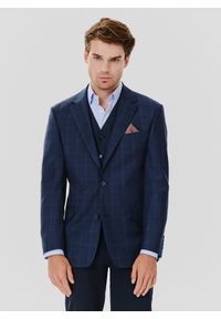 Pako Lorente - PAKO LORENTE – Granatowa marynarka garniturowa w kraciasty deseń. Okazja: na komunię, na ślub cywilny, na wesele. Kolor: niebieski. Materiał: poliester, wełna, lycra #1