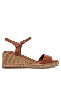 TOMMY HILFIGER - Tommy Hilfiger Espadryle Th Monogram Leather Wedge Espadrilles FW0FW09340 Brązowy. Kolor: brązowy. Materiał: skóra #1