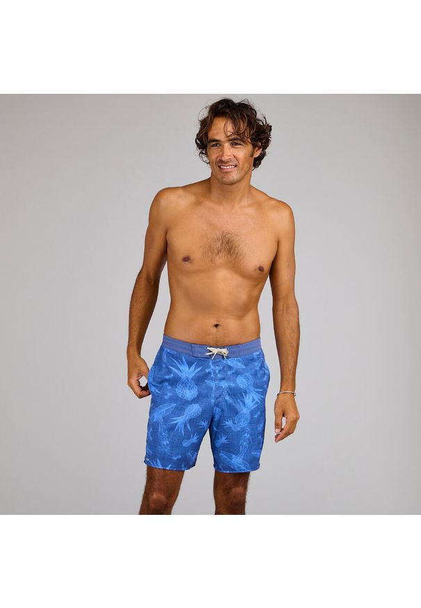 OLAIAN - Spodenki surfingowe długie męskie Olaian 100 Surfergirl. Kolor: szary, niebieski, wielokolorowy. Materiał: poliester, materiał. Długość: długie. Styl: sportowy