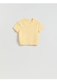 Reserved - Bawełniany t-shirt - jasnożółty. Kolor: żółty. Materiał: bawełna. Długość: krótkie #1