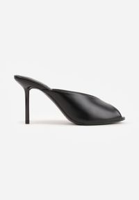 Born2be - Czarne Klapki na Szpilce Ozdobione Wyciętą Cholewką Berineli. Kolor: czarny. Materiał: jeans. Wzór: aplikacja. Obcas: na szpilce #5