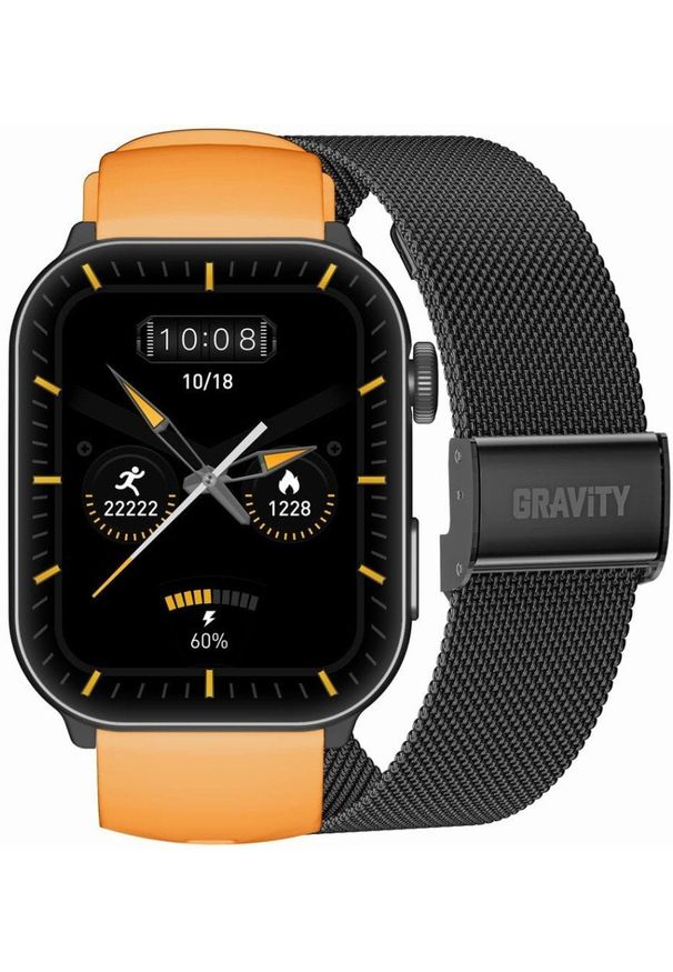 Gravity - Smartwatch Męski GRAVITY GT28-2 Pasek + Bransoleta Pomarańczowo Czarny. Rodzaj zegarka: smartwatch. Kolor: czarny, pomarańczowy, wielokolorowy
