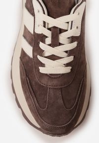 Born2be - Brązowe Skórzane Sneakersy na Grubej Podeszwie Cezelina. Okazja: na co dzień. Kolor: brązowy. Materiał: skóra #4