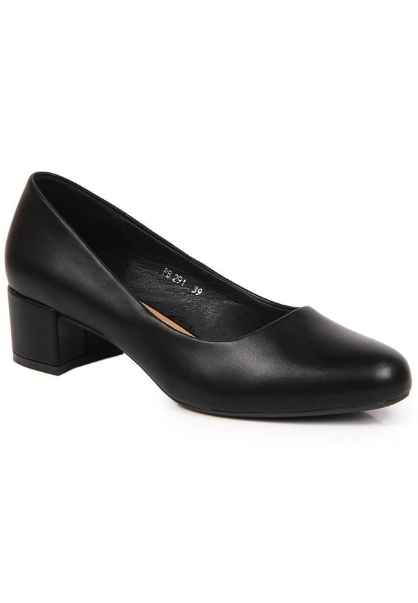 Czółenka damskie na klocku czarne Sergio Leone PB291. Kolor: czarny. Materiał: skóra ekologiczna. Szerokość cholewki: normalna