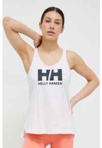 Helly Hansen top bawełniany kolor biały 33838-002. Kolor: biały. Materiał: bawełna. Długość rękawa: na ramiączkach. Długość: długie. Wzór: nadruk #1