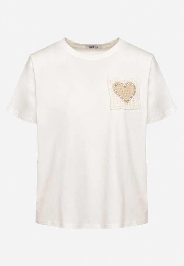 Born2be - Biała Bluzka z Bawełny z Cyrkoniowym Sercem Calmaris. Okazja: na co dzień. Kolor: biały. Materiał: bawełna. Długość rękawa: krótki rękaw. Długość: krótkie. Styl: casual