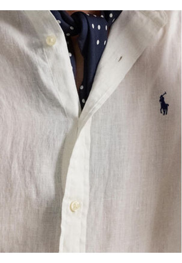 Polo Ralph Lauren Koszula 710968925006 Biały Slim Fit. Typ kołnierza: polo. Kolor: biały. Materiał: len