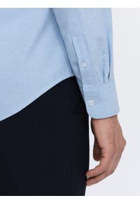 Ombre Clothing - Koszula męska z tkaniny w stylu Oxford REGULAR - niebieska V2 OM-SHOS-0114 - XXL. Kolor: niebieski. Materiał: tkanina
