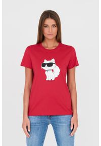 Karl Lagerfeld - KARL LAGERFELD Czerwony t-shirt z kotem. Kolor: czerwony #1