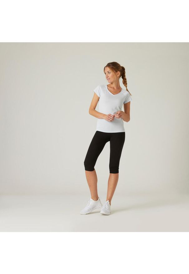 DOMYOS - Legginsy krótkie fitness damskie Domyos 500 slim. Kolor: czarny. Materiał: bawełna, elastan, materiał. Długość: krótkie. Sport: fitness