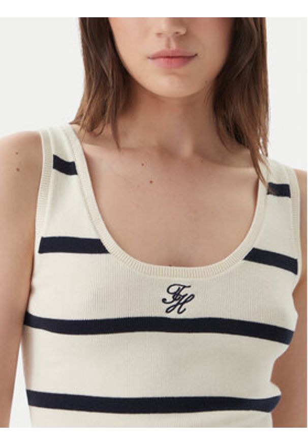 TOMMY HILFIGER - Tommy Hilfiger Top WW0WW48480 Kremowy Slim Fit. Kolor: kremowy. Materiał: bawełna