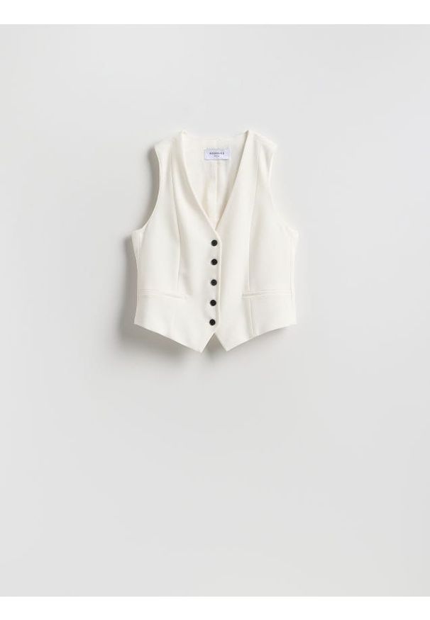 Reserved - Garniturowa kamizelka z wiskozą - biały. Kolor: biały. Materiał: wiskoza