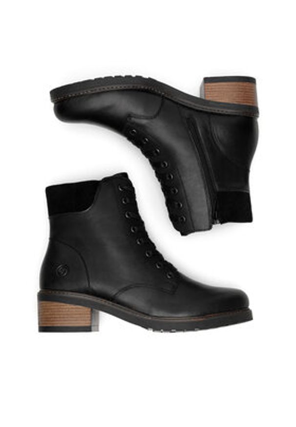 Remonte Trzewiki D1A70-00 Czarny. Kolor: czarny. Materiał: skóra