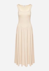 Born2be - Jasnobeżowa Sukienka z Wiskozą o Rozkloszowanym Kroju z Kwadratowym Dekoltem Tilvia. Okazja: na co dzień. Typ kołnierza: dekolt kwadratowy. Kolor: beżowy. Materiał: wiskoza. Długość rękawa: na ramiączkach. Sezon: lato. Styl: casual #5