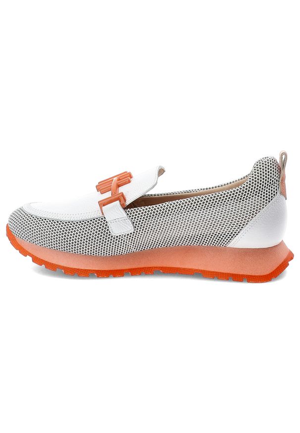 Pomarańczowe Półbuty Hispanitas Modne Wsuwane Obuwie Damskie. Zapięcie: bez zapięcia. Kolor: biały. Materiał: skóra. Wzór: aplikacja. Styl: sportowy, klasyczny, elegancki