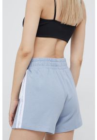 Calvin Klein Jeans szorty bawełniane damskie z aplikacją high waist. Okazja: na co dzień. Stan: podwyższony. Kolor: niebieski. Materiał: bawełna. Wzór: aplikacja. Styl: casual