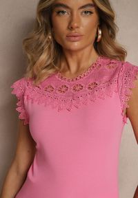 Renee - Różowy Bawełniany Top z Koronkowymi Wstawkami Lirumina. Okazja: na co dzień. Kolor: różowy. Materiał: bawełna, koronka. Styl: elegancki, casual #3