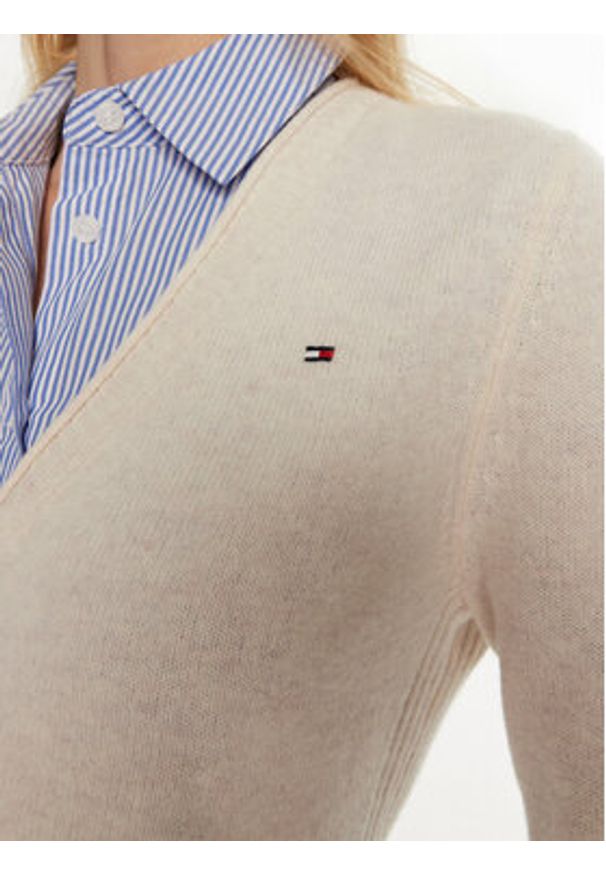 TOMMY HILFIGER - Tommy Hilfiger Kardigan WW0WW43092 Beżowy Regular Fit. Kolor: beżowy. Materiał: wełna