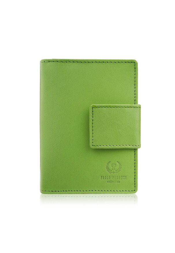 PAOLO PERUZZI - Portfel damski skórzany średni zielony z zabezpieczeniem RFID Paolo Peruzzi AL-04-GR. Kolor: zielony. Materiał: skóra