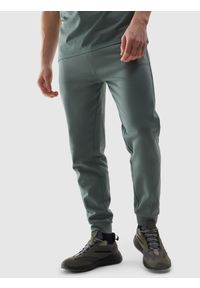 4f - Spodnie dresowe joggery męskie - khaki. Kolor: wielokolorowy, oliwkowy, brązowy. Materiał: dresówka. Wzór: gładki, ze splotem