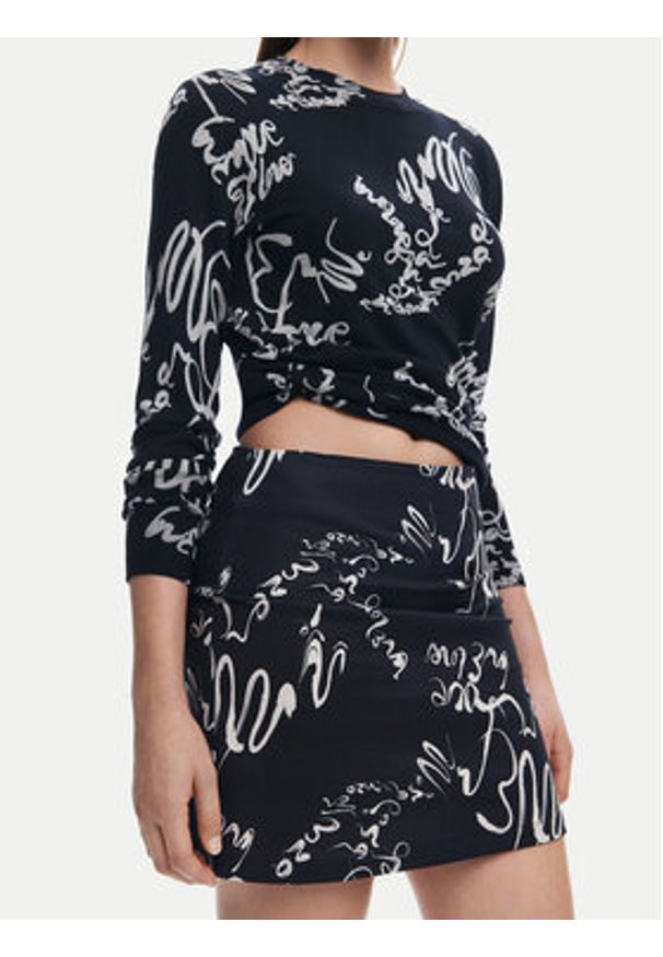 Desigual Spódnica mini 25SWFW03 Czarny Regular Fit. Kolor: czarny. Materiał: bawełna