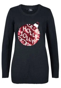 Sweter bożonarodzeniowy z obracanymi cekinami bonprix Sweter bożonar obr.cek cz. Kolor: czarny. Materiał: materiał, akryl #1