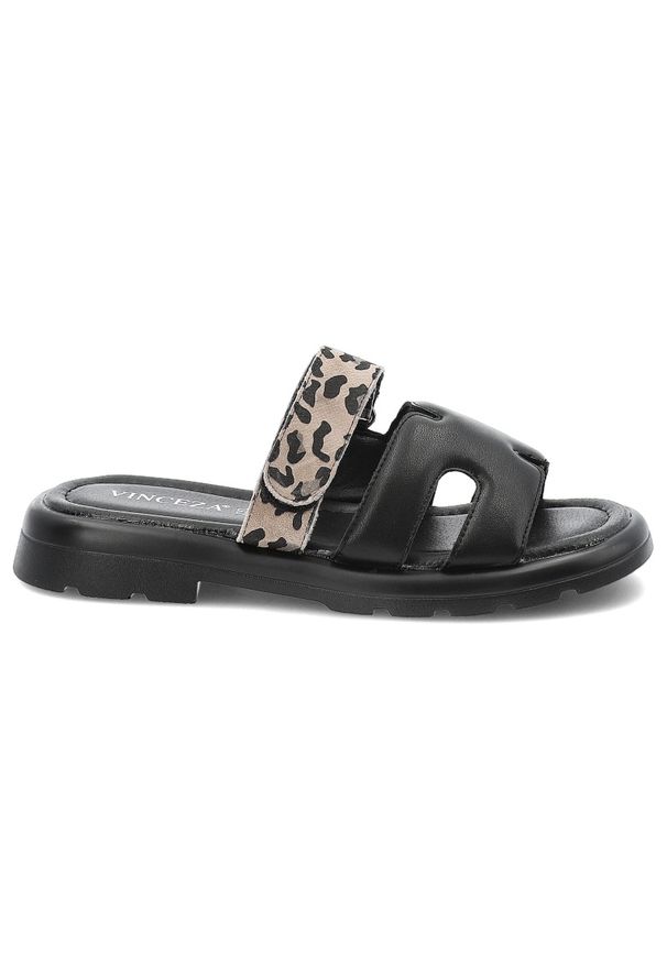 Czarne Klapki Vinceza Modne Obuwie Damskie Moro. Okazja: na co dzień. Kolor: czarny. Wzór: moro. Sezon: lato. Styl: casual, klasyczny, elegancki