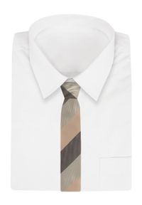 Krawat Męski - Alties - Duże Pasy w Odcienie Beżów. Kolor: brązowy, wielokolorowy, beżowy. Materiał: tkanina. Styl: elegancki, wizytowy