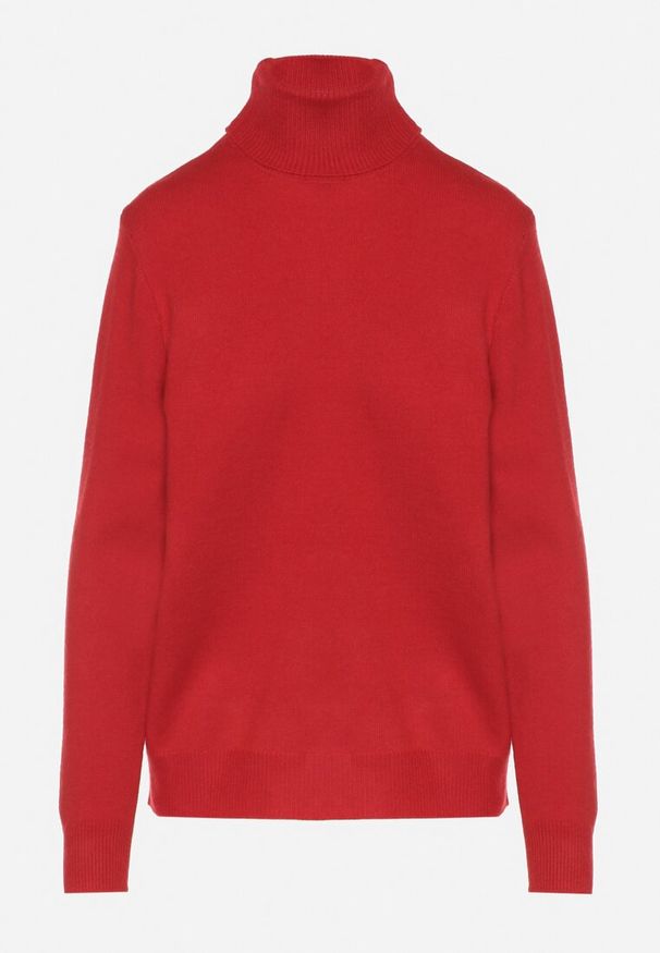 Born2be - Czerwony Casualowy Golf z Wełną o Prostym Kroju Reiselia. Okazja: na co dzień. Typ kołnierza: golf. Kolor: czerwony. Materiał: wełna. Styl: casual