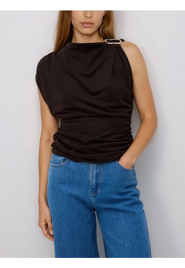 Reserved - Bluzka z modalem - ciemnobrązowy. Kolor: brązowy. Materiał: dzianina