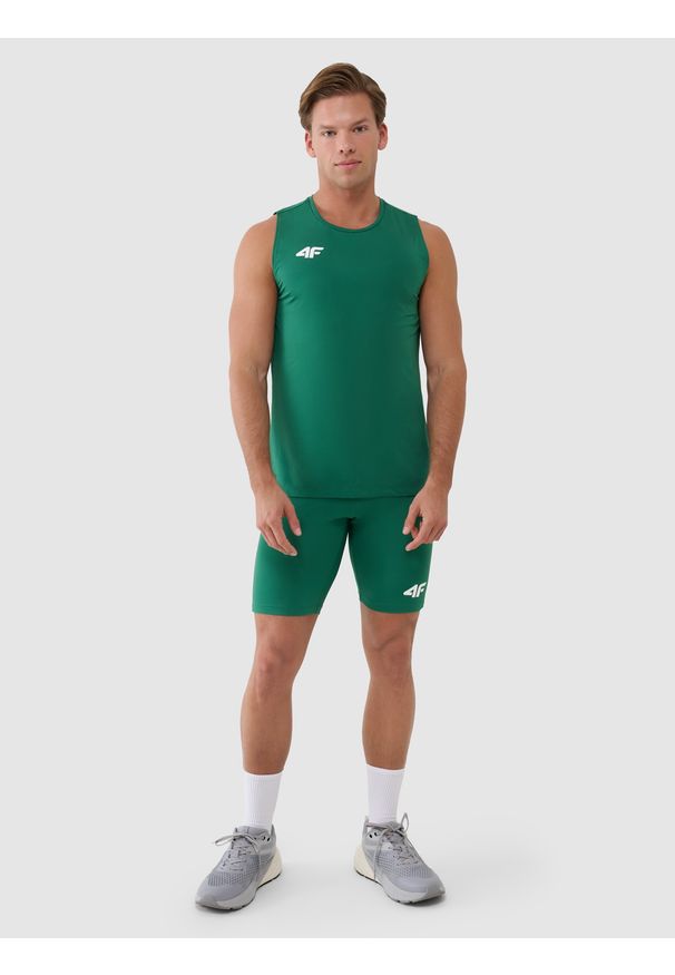 4f - 4F Legginsy krótkie treningowe męskie - zielone S. Kolor: zielony. Materiał: syntetyk, włókno, dzianina, materiał, elastan. Wzór: jednolity, gładki, ze splotem. Sport: fitness