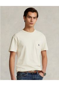 Ralph Lauren - RALPH LAUREN - Biała koszulka Custom Fit z logo. Typ kołnierza: polo. Kolor: biały. Materiał: len, bawełna