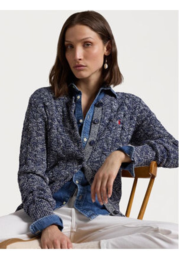 Polo Ralph Lauren Kardigan 211947926002 Granatowy Slim Fit. Typ kołnierza: polo. Kolor: niebieski. Materiał: bawełna