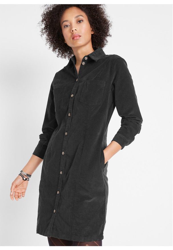 bonprix - Sukienka sztruksowa ze stretchem. Kolor: czarny. Materiał: sztruks