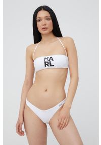Karl Lagerfeld biustonosz kąpielowy KL22WTP02 kolor biały usztywniona miseczka. Kolor: biały. Wzór: nadruk #3